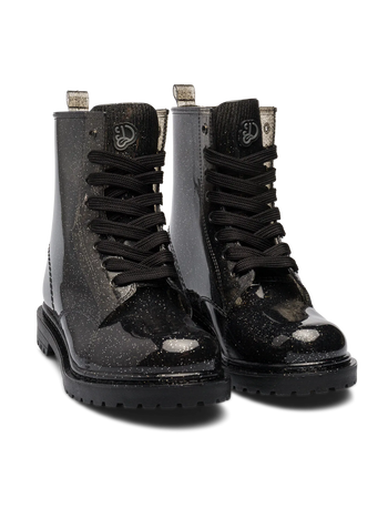 Čierne trblietavé dámske gumáky