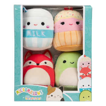 SQUISHMALLOWS Micromallows 4Pack - líška, korytnačka, mliečko, tortička
