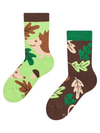 Veselé detské teplé ponožky Ježko a listy
